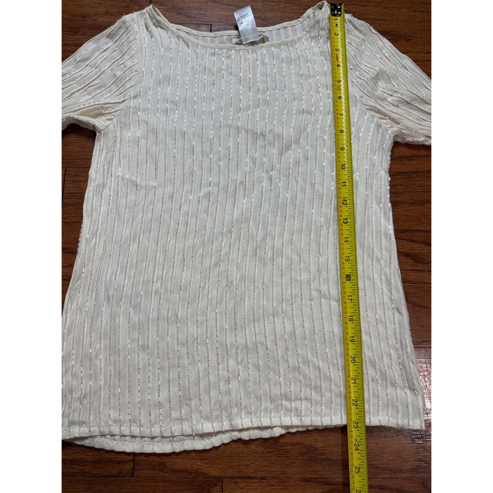 Alice + Olivia Cream Silk Beaded Blouse Top Ivory Short Sleeve Size M